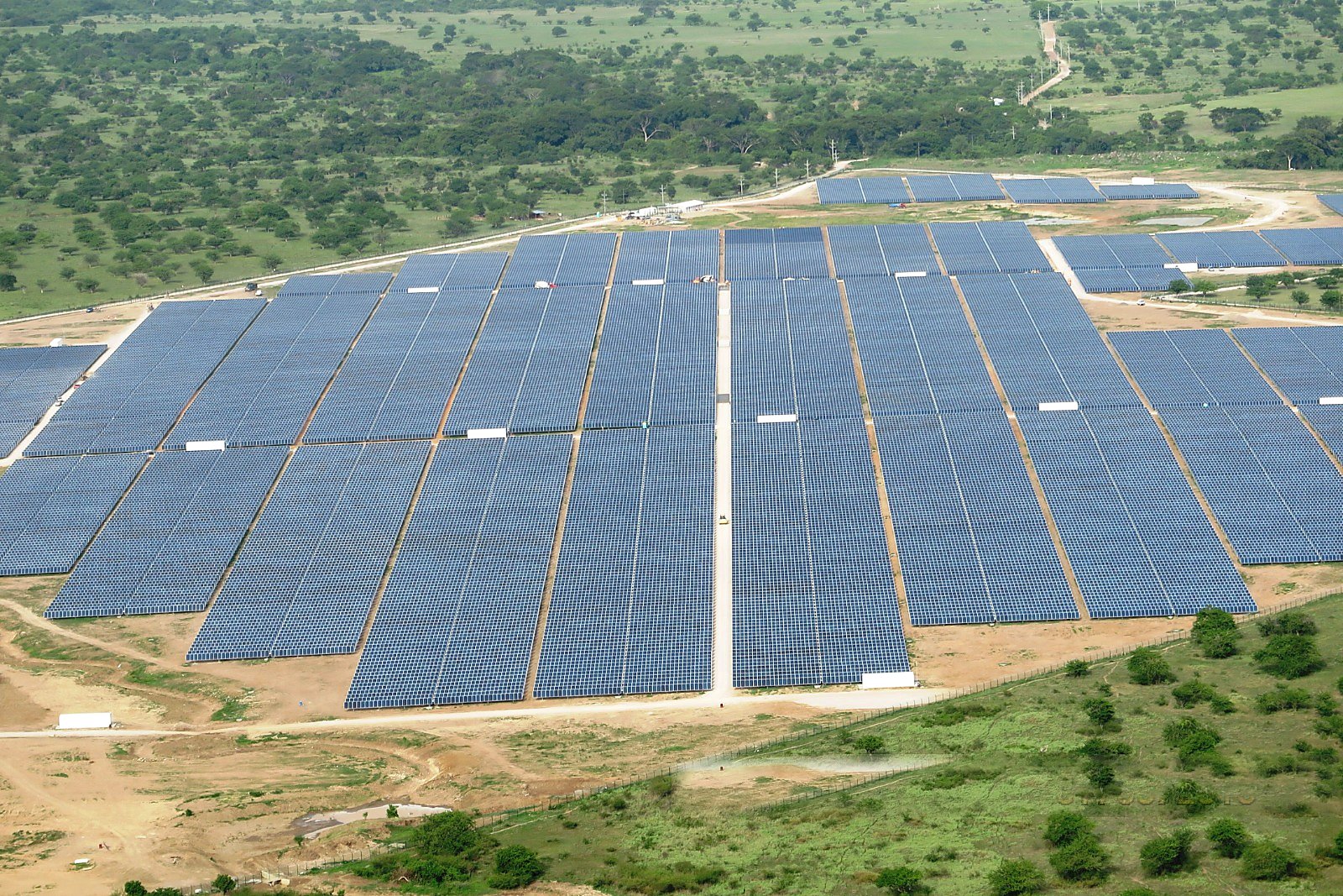 Filas de paneles solares de la planta